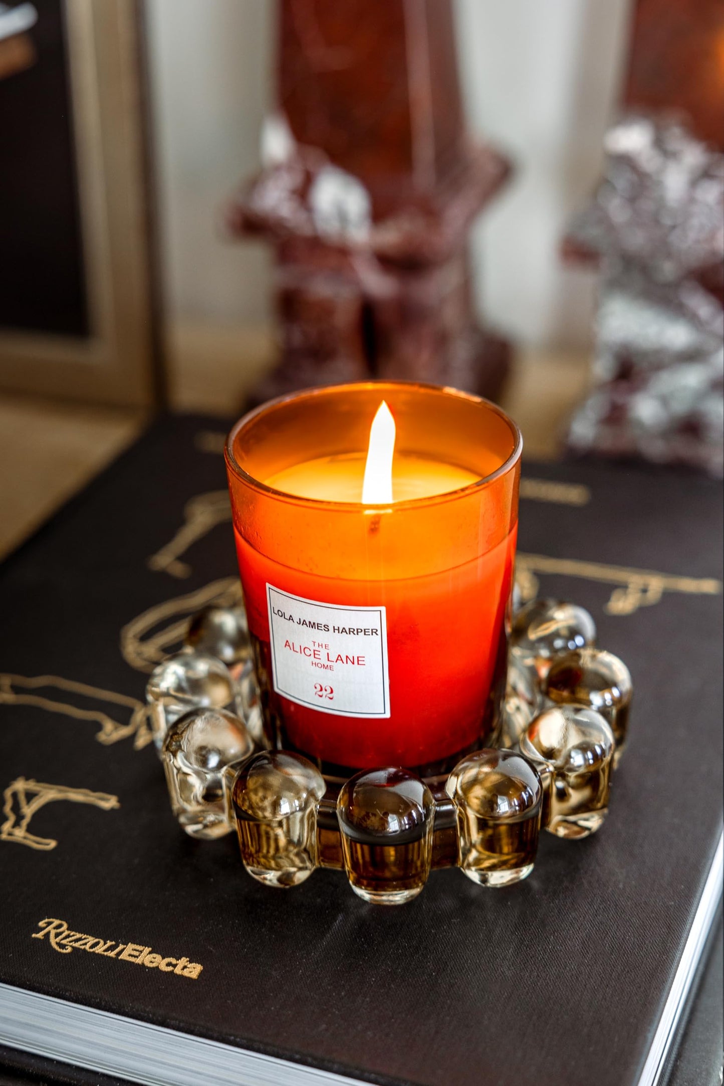 Alice Lane Original Bubble Candle Dish – Chic Amber Glass Candle Dish for Home Decor – Decorative Modern Candle Holder for Small Candles & Diffusers