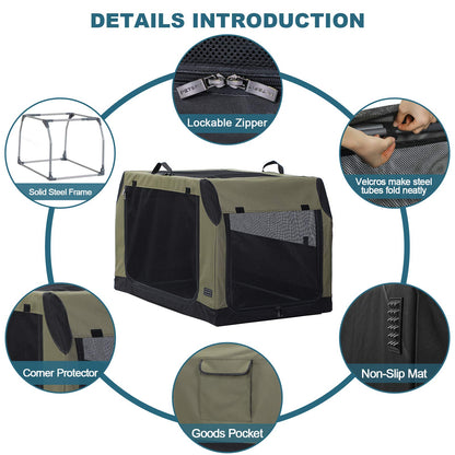 Petsfit Dog Travel Crate for Car, Easy On The Go, Easy to Stow, Adjustable Compatibility, Indoor and Outdoor Lightweight Soft Dog Carrier for Car 76 cm L x 50 cm W x 49 cm H Green
