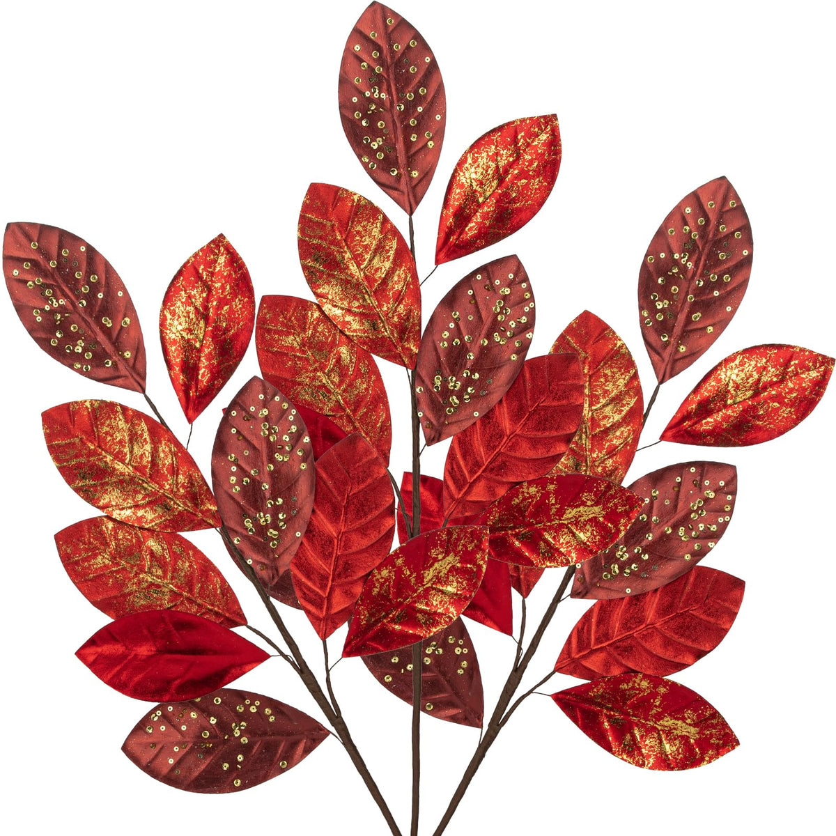 Hollyone 23.6” Christmas Tree Picks and Sprays 3Pcs Red Artificial Magnolia Stems Magnolia Leaves Branches Fake Red Leaf Floral for Vase DIY Xmas Tree Garland Wreath Centerpieces Wedding Decor