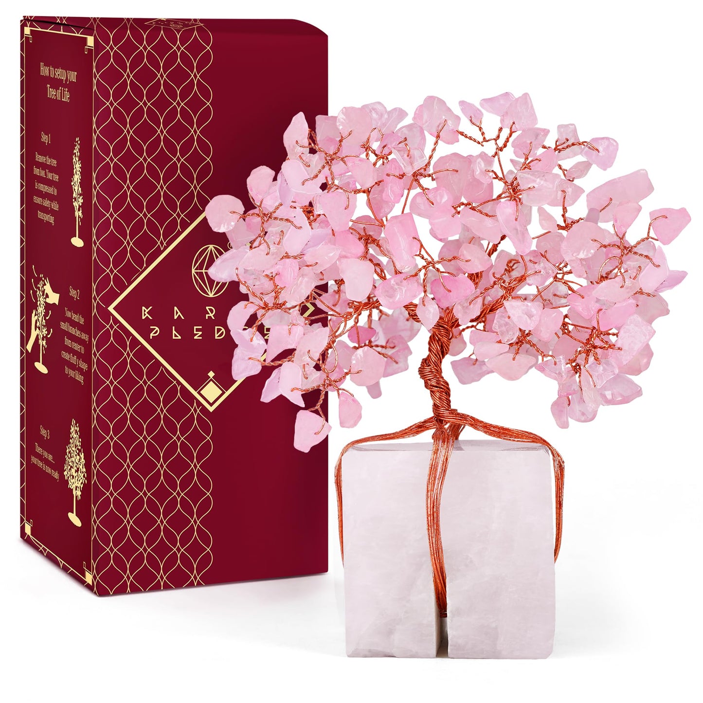 Rose Quartz Crystal Tree of Life Unique Birthday Gifts for Women, Mom, Sister, Friends. Handcrafted Chakra Healing Crystal and Stones for Positivity, Money, Luck, Aesthetic Home and Office Decor