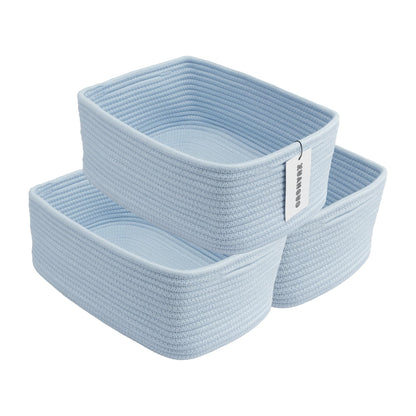 XUANGUO Small Woven Storage Baskets 13“X9”X5“ Decorative Rope Bins for Organizing Shelves, Closets, and Toys, Empty Gift Baskets, Cute Organizer Basket for Home and Office (blue, Large)