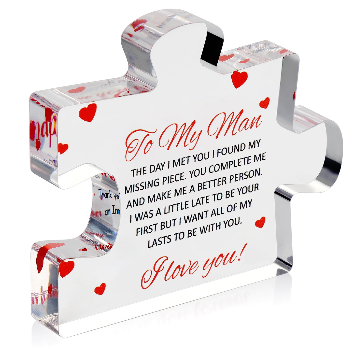 to My Man - Engraved Acrylic Block Puzzle 4.1 x 3.5 inch Gifts for Him for Husband - Fiance Birthday Gifts, Valentines Day Gift for Boyfriend - Cool Wedding Couple