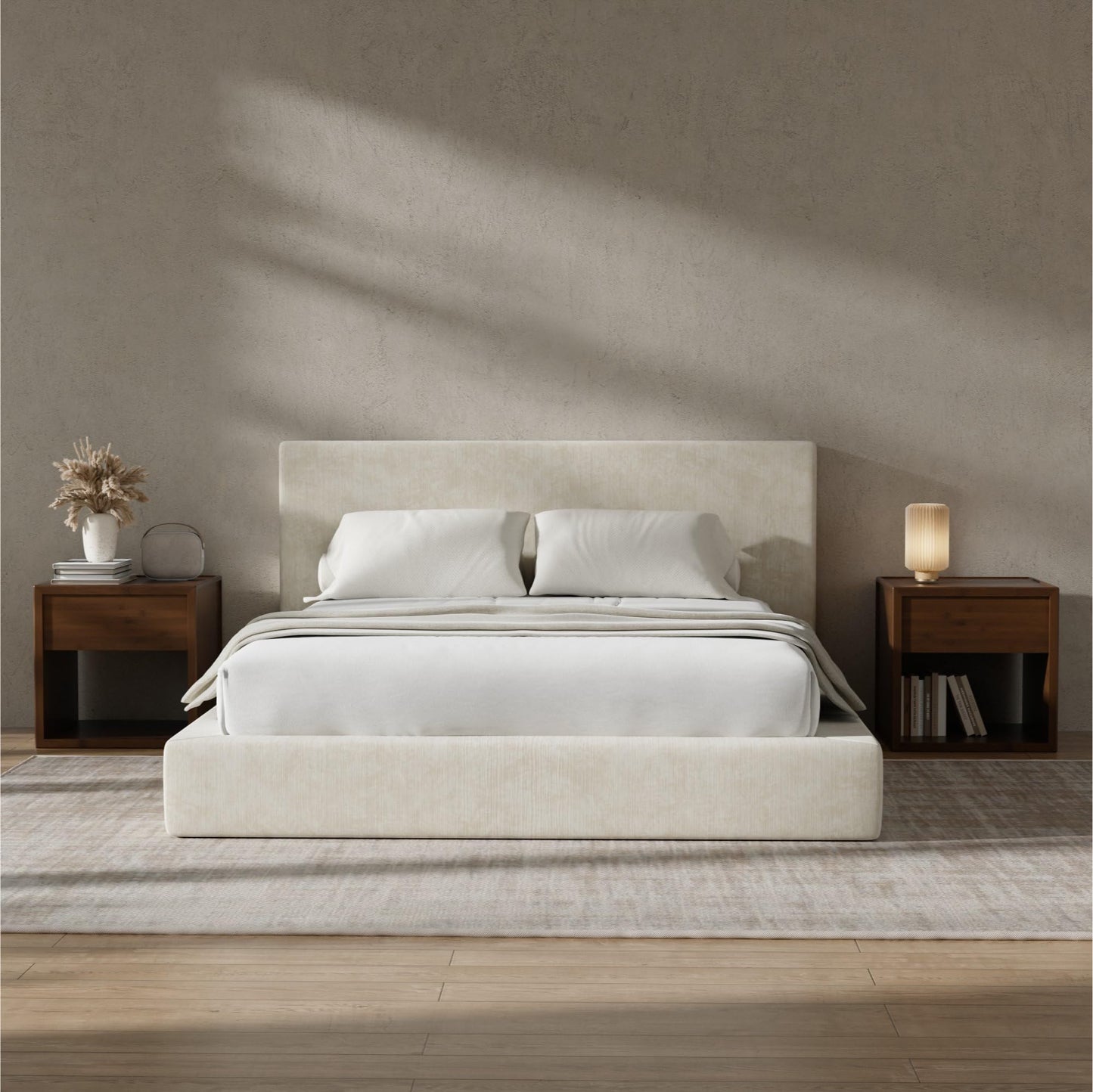 RECCI AirFrame Queen Bed Frame with Headboard, Cloud Upholstered Platform Bed Frame, 5 Inch Foam Cushioned, No Box Spring, Easy Assembly(Beige Chenille)