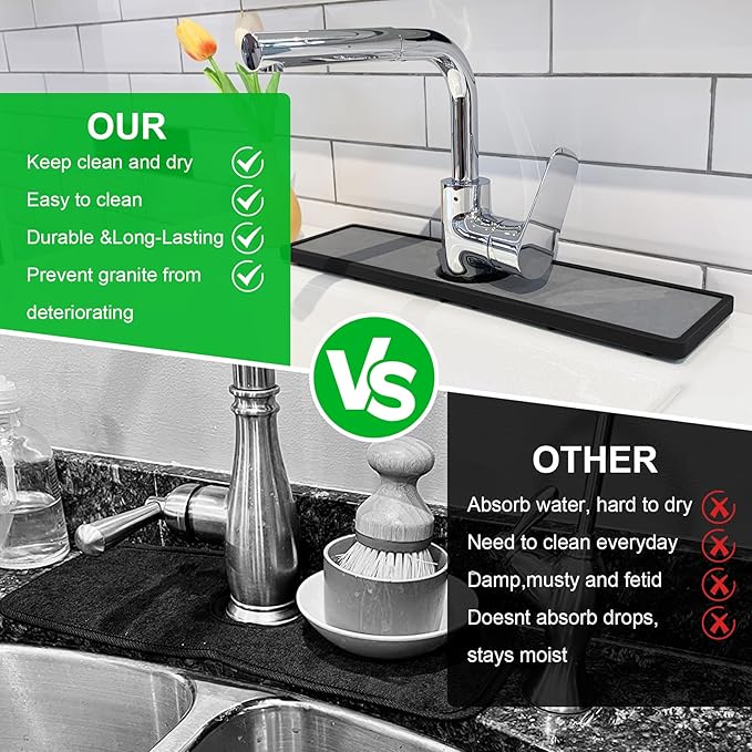 Gosmol Faucet mat for Kitchen Sink, Silicone & Stone Drying Mat for Kitchen Sink