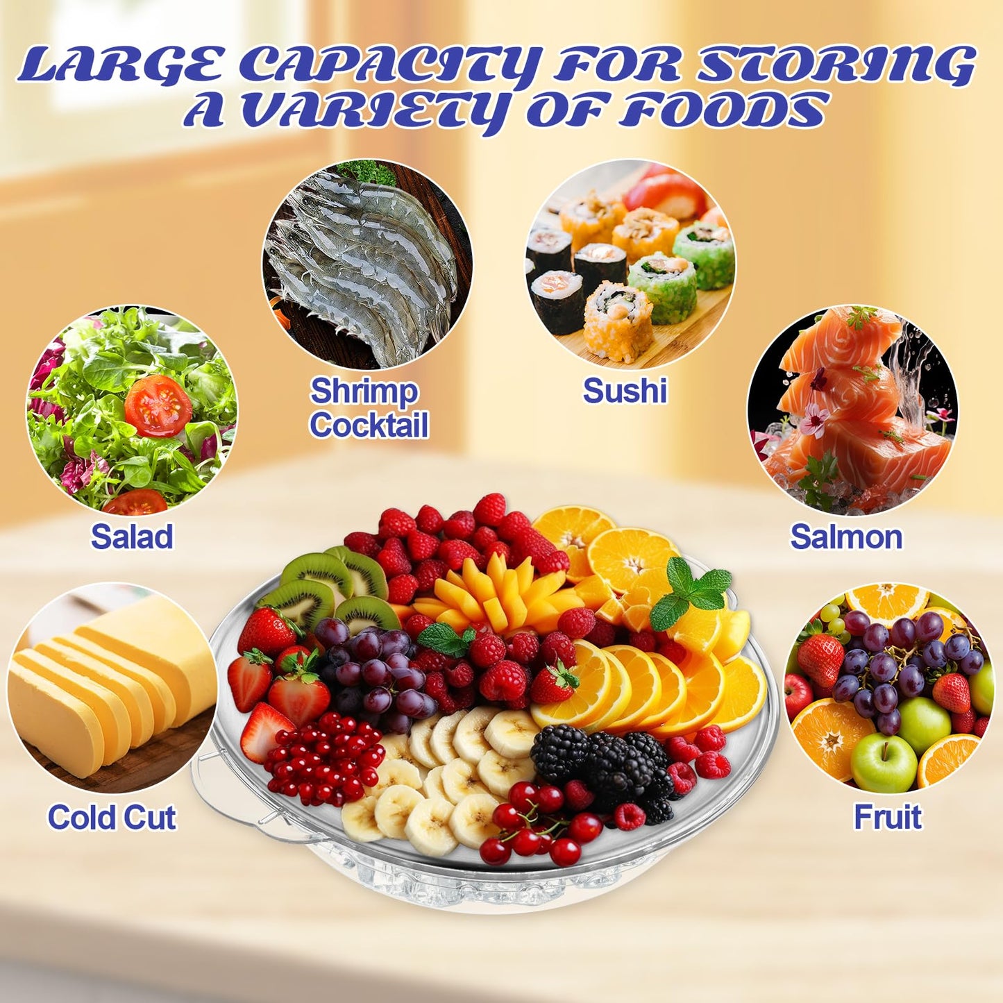 3 Set Chilled Serving Tray for Parties with Compartments, 11.8" Ice Chilled Party Platter, Ice Serving Board with 3 Tongs 10 Forks, Cold Dish Dip for Fruit,Veggies, Appetizer, Shrimp Cocktail