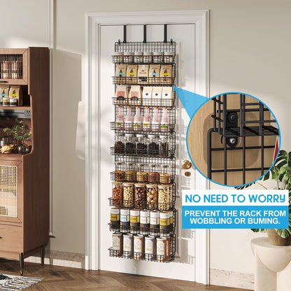 JKsmart 6-Tier Spice Rack Organizer with Door Hook, Wall Mounted & Over the Door Spice Racks for Kitchen Pantry Door Cabinet, Two Size, Large Capacity, Black