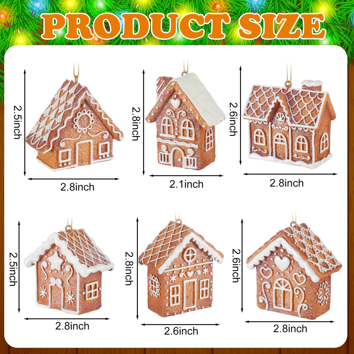 Weysat 6 Pcs Christmas Gingerbread House Ornament Glitter Christmas Tree Decorations Brown Gingerbread House Hanging Ornament for Xmas Tree Home Winter Party Decoration