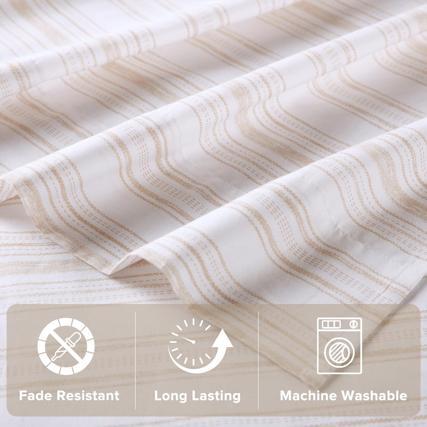 Comfort Spaces 100% Cotton Sheets Full, Breathable, Naturally Cool Cotton Sheets, Cotton Bed Sheets with 14" Elastic Pocket Fits up to 16" Mattress, All Seasons Sheet Set, Good Vibes Taupe 4 Piece