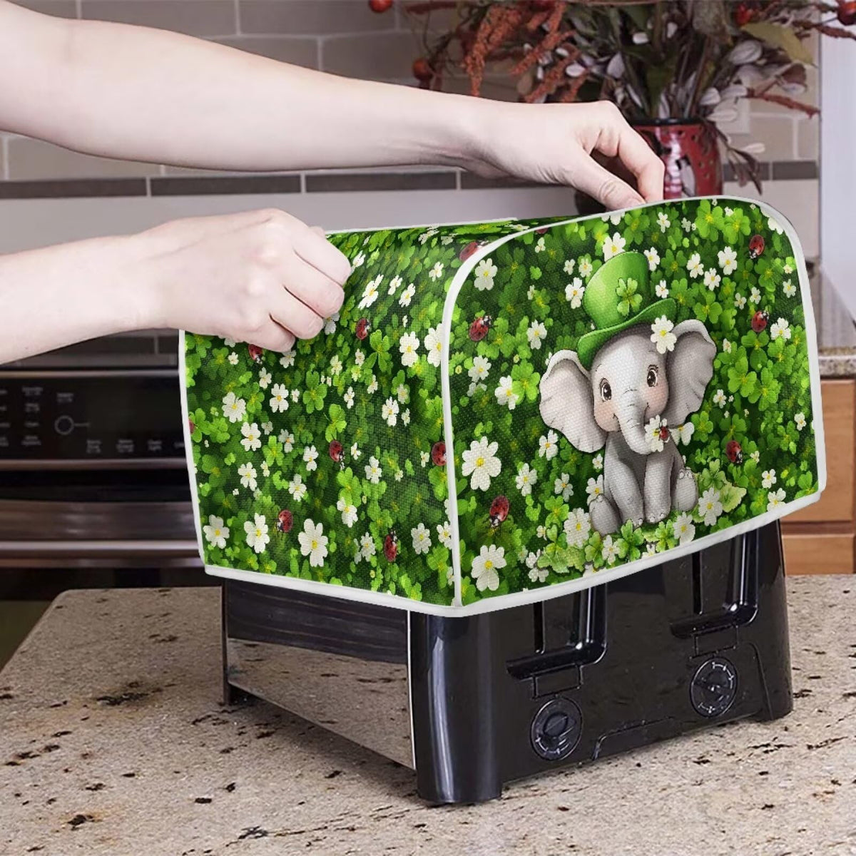 ASQVTIFE Elephant Toaster Covers 4 Slice Wide Slot for Kitchen St.Patrick Day Decor for Kitchen Sunflower Toaster Oven Covers for Kitchen Counter Kitchen Bakeware Protector Thanksgiving Decoration