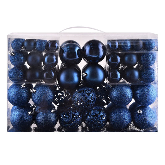 Christmas Balls Tree Ornaments Set, Shatterproof Xmas Decorations Set with Reusable Hand-held Gift Package for Holiday Indoor Tree Decor (100Pcs, Dark Blue)