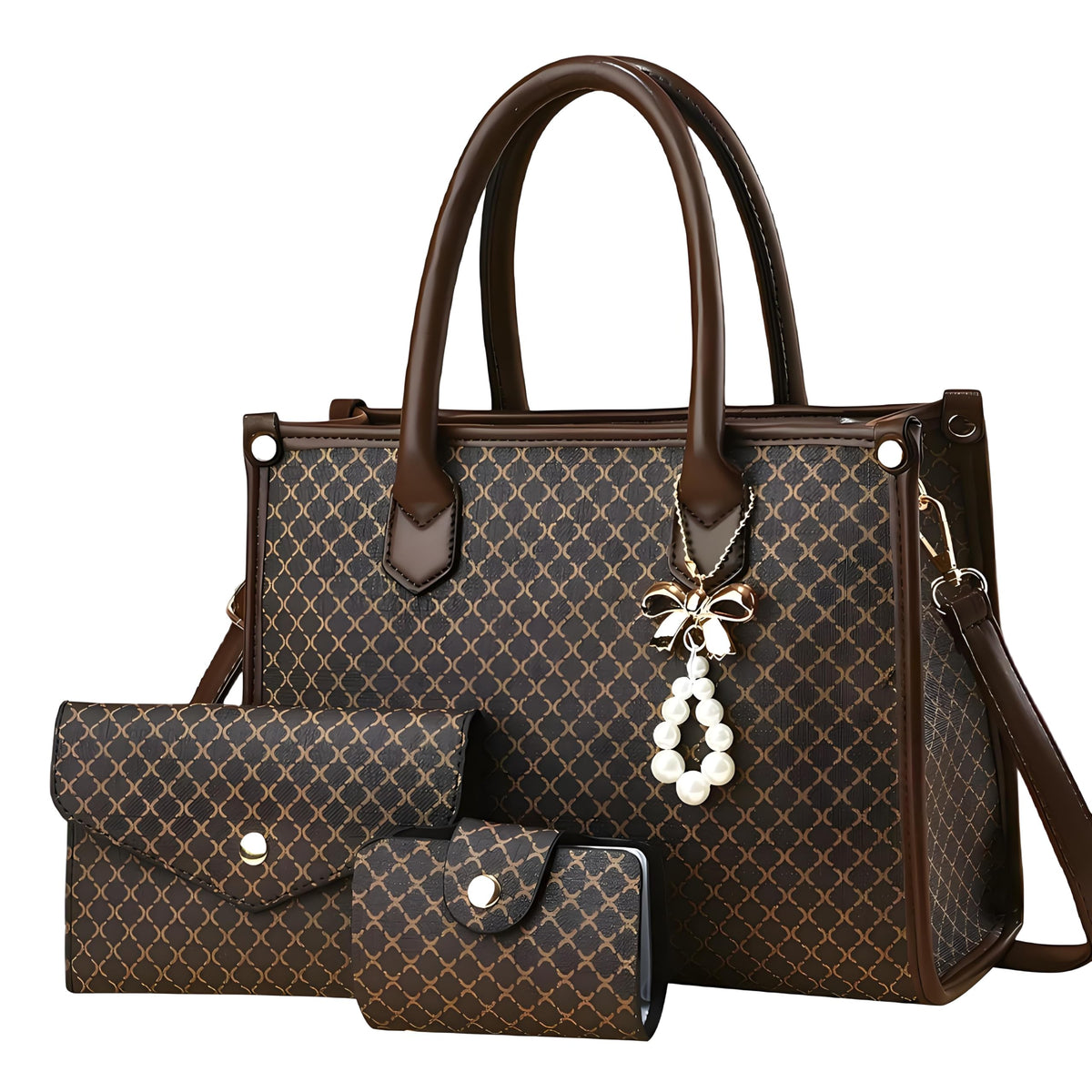 Tigpoy 3pcs Purses and Handbags Set for Women, Top Handle Satchel Purse, Satchel Shoulder Bag with Wallet and Card Purse, Vegan Leather Crossbody Bag Handbags for Daily Use (Coffee)