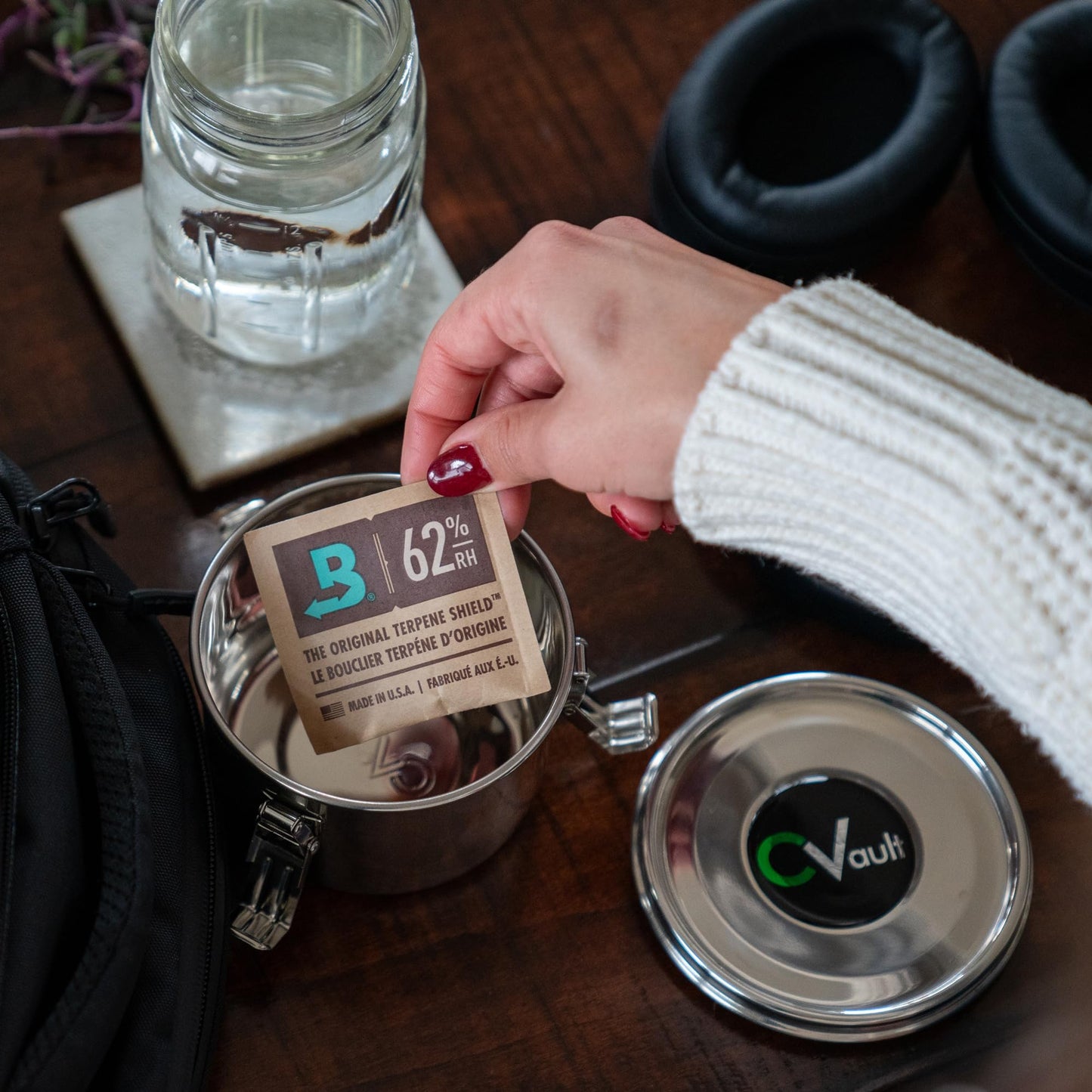 CVAULT Medium 1 oz Storage Container | Air Tight & Light Resistant | Food Grade Stainless Steel | Includes 62% RH 8-gram Pack