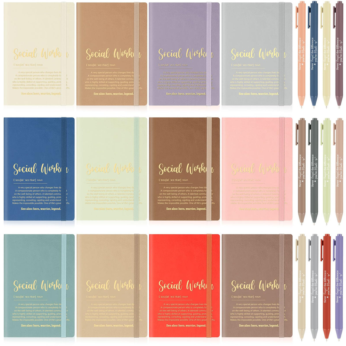 Supervitae 24 Set Social Worker Gifts Bulk, A6 Inspirational Notebooks with Ballpoint Pens, Employee Appreciation Thank You Gifts for Volunteers Coworkers Nurses Retirement(Fresh Color)