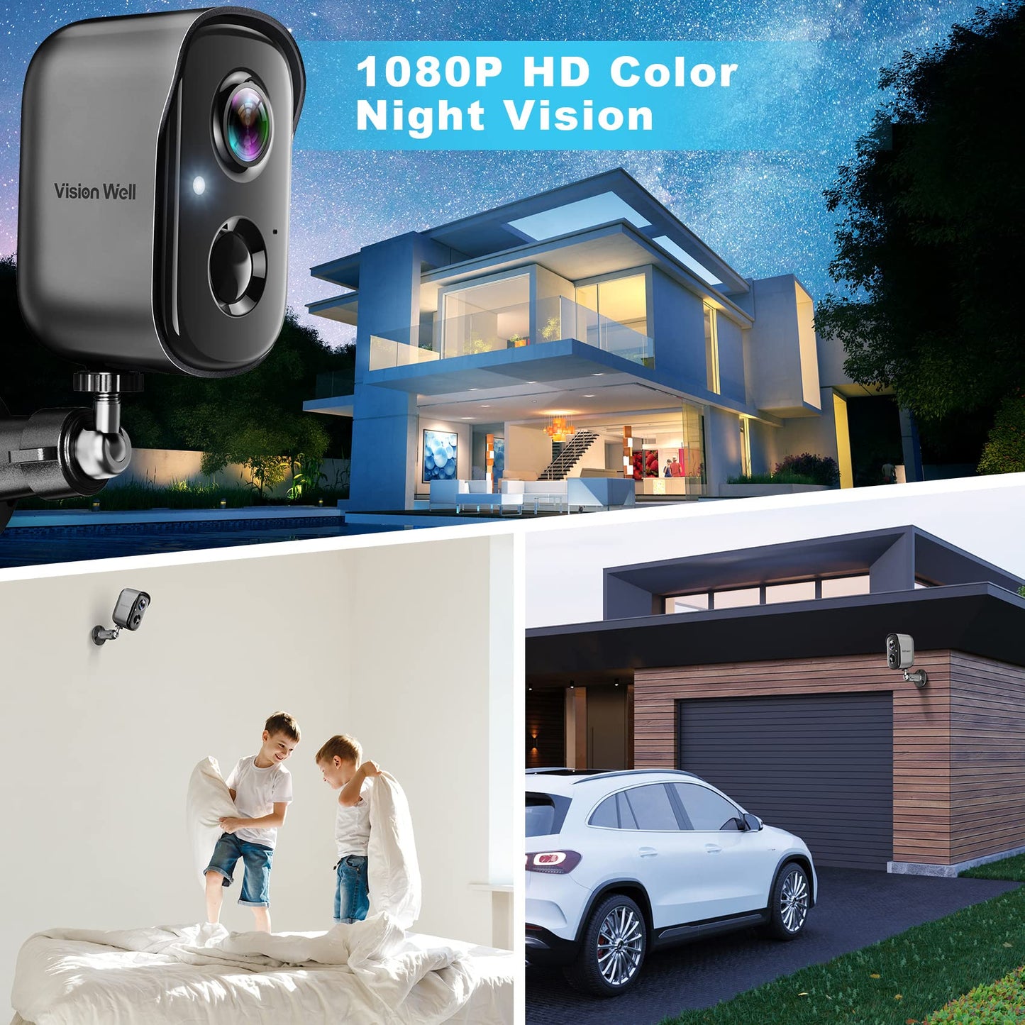Security Cameras Wireless Outdoor, 2K Battery Powered AI Motion Detection Spotlight Siren Alarm WiFi Surveillance Indoor Home Camera, Color Night Vision, 2-Way Talk, Waterproof, Cloud/SD Storage