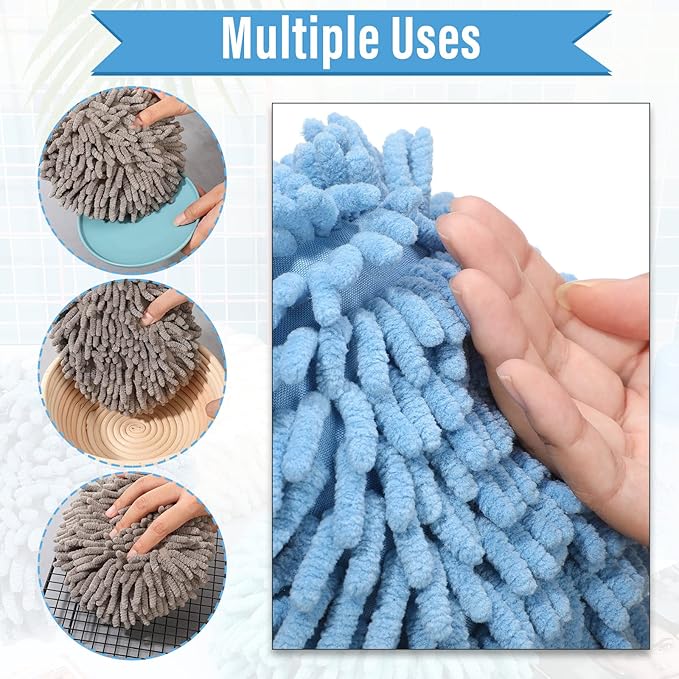 Macarrie 12 Packs Fluffy Towel Chenille Hand Towel Absorbent Fast Drying Hand