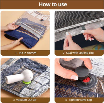 VACKFOX 15 Pack Vacuum Compression Bags for Travel, Carry-on Size Seal Packing Cubes for Luggage,Vacuum Storage Bags, Space Saver for Clothes 80% for Travel & Home(No pump)