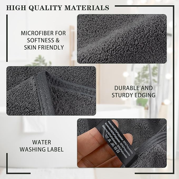 KinHwa Microfiber Hand Towels for Bathroom Soft and Absorbent Face Towels Grey