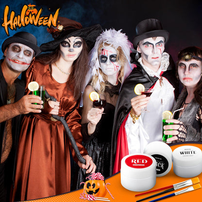 TonJin Black + White + Red Face Body Paint Set 5.28oz,Non-Toxic Professional Paint Palette Kit with 3 Brushes for Kids & Adults Art Theater Halloween Party Cosplay Clown Corpse Paint SFX Makeup