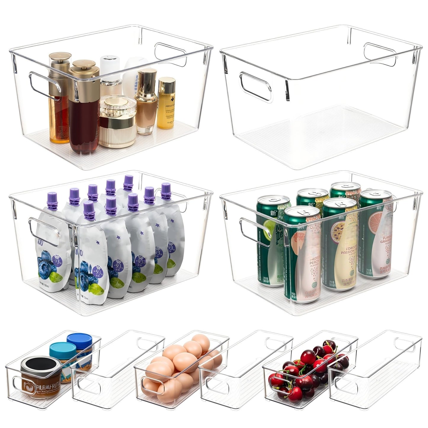 Tiawudi Set of 10 Clear Plastic Storage Bins, 4 Large and 6 Small Stackable Storage Containers for Pantry Organization, Organizer Bins for Home, Kitchen, Bathroom, Office, Cabinet Shelf Organizers