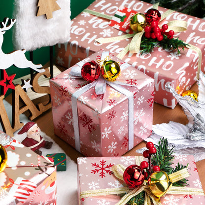 WRAPAHOLIC 30 Inch Christmas Wrapping Paper Roll - Jumbo Roll Rose Gold Santa, Snowflakes and Reindeer Holiday Collection with Metallic Foil Shine - 4 Rolls - 30 Inch x 120 Inch Per Roll