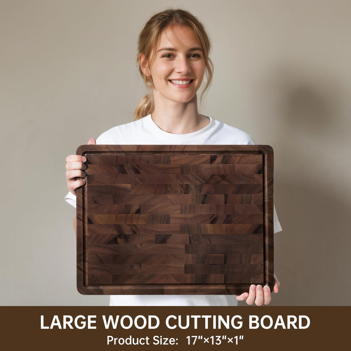 THETCHRY Walnut Wood Cutting Boards for Kitchen, End Grain Chopping Board Double Sided, Large Cutting Board with Handle, Charcuterie Butcher Block for Meal Prep & Serving with Gift Box, 17"×13"×1"