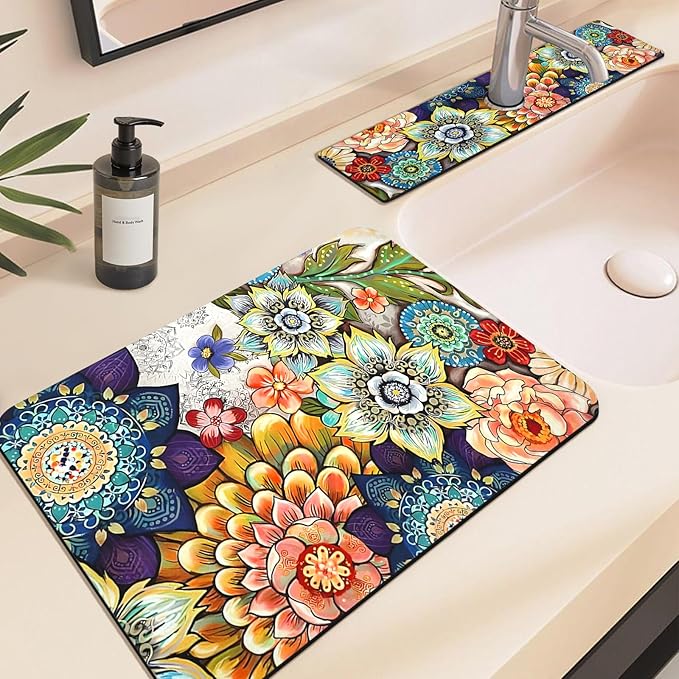24.5" x 15.5" Dish Drying Mat & 24" x 5.5" Sink Splash Guard, Super Absorbent