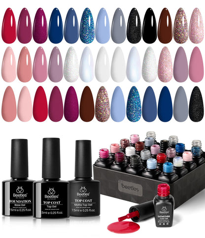 beetles Gel Polish Set - 23Pcs Macaroon Color Gel Nail Kit with Glossy Matte Top Coat Base Coat Yellow Pink White Purple Blue Glitter Bright Uv Nails Paradise Pastel Gel Halloween Gifts for Women
