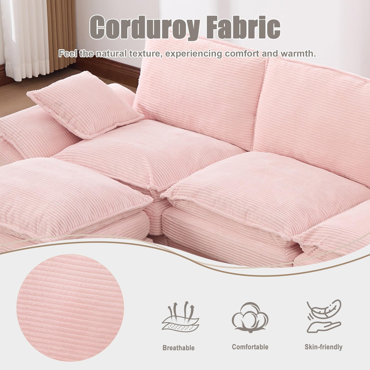 130" Oversized Modular Cloud Sectional Sofa Convertible U/L Shaped Couch Sets for Living Room - 6 Seater Corduroy Cloud Cushion Couches with Storage Ottomans and Pillow Armrest