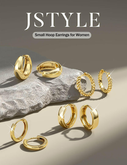 Jstyle Small Gold Hoop Earrings for Women Trendy 14K Gold Plated Huggie Earring Stacks Hypoallergenic Huggie Earrings Set Dainty Chunky Cartilage Earring Sets for Multiple Piercing Jewelry Gift