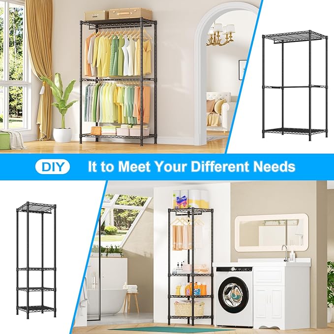 Ulif E10 Clothes Rack（With Stretchable Hanger Rod）Freestanding Clothing Racks