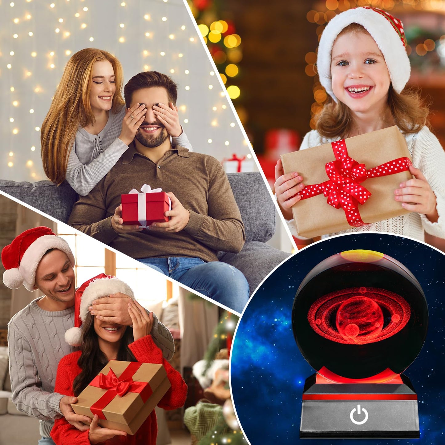 PYMIN3D 3.15 inch Saturn Crystal Ball Night Light with Colorful LED Lamp Touch Base Saturn Model Gifts for Friends Birthday Christmas
