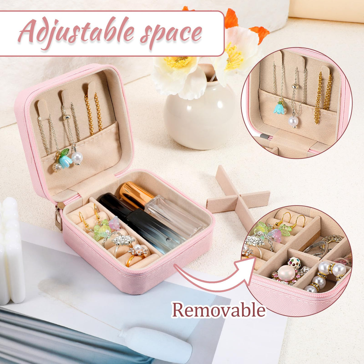 SHENLIU 12 Pack Mini Pink Travel Jewelry Case Bridesmaid Proposal Gift Boxes, 3.74 x 3.74 x 1.81 inches Small Leather Portable Jewelry Earring Organizer for Women Girls Travel Accessories
