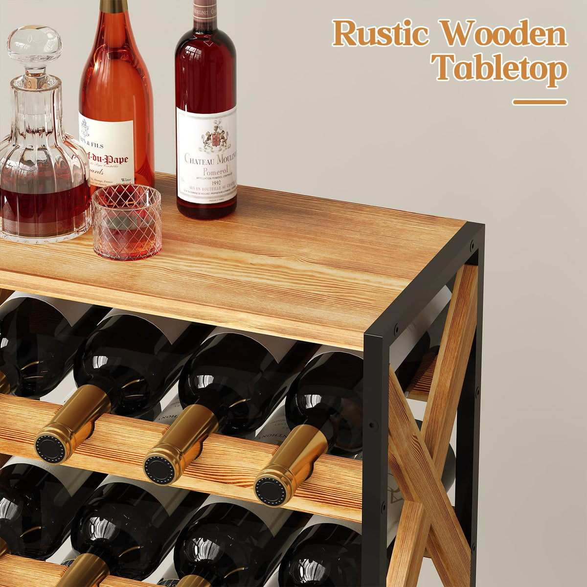 LUMAMU 20 Bottle Wine Rack Freestanding Floor with Wood Top,Wobble-Free 5 Tier Wine Display Storage Stand Shelf,Stackable Modular Wine Bottle Holder Rack for Kitchen,Cellar,Living Room