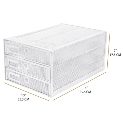 Exerz Paper Sorter 3 Drawer Wire Mesh A4 / Desk Multifunctional Desk Organiser/Multi-Layer Letter Tray - for Documents, Magazines, Notebooks and Letter (White)