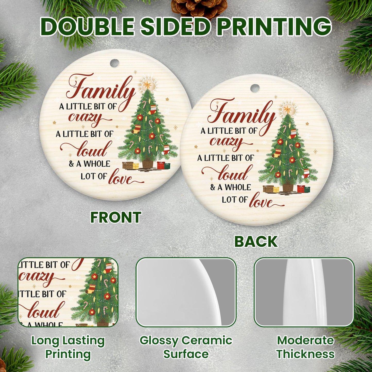 WRAPIX Christmas Ornament Gifts for Women Men - Ceramic Christmas Ornaments 2025 with Card for Tree Decorations - Family Birthday Stocking Stuffers Gifts for Mom Dad, Sister Brother, Grandma Grandpa