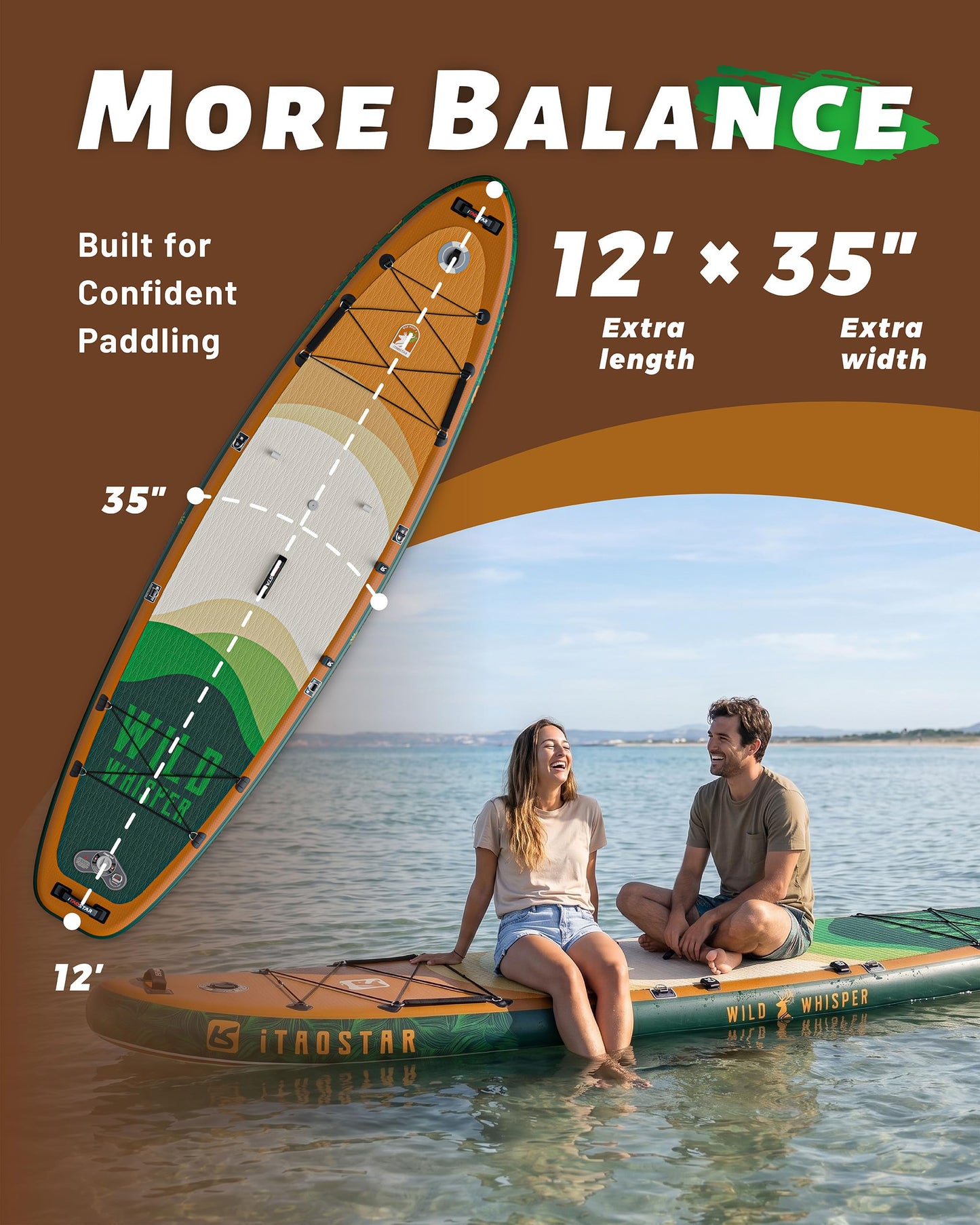 iTAOSTAR W03BP 12'x35 Inflatable Stand Up Paddle Board for Adults - Extra Wide Inflatable SUP Boards with Seat, Premium SUP Package with Full Accessories for Touring & Yoga