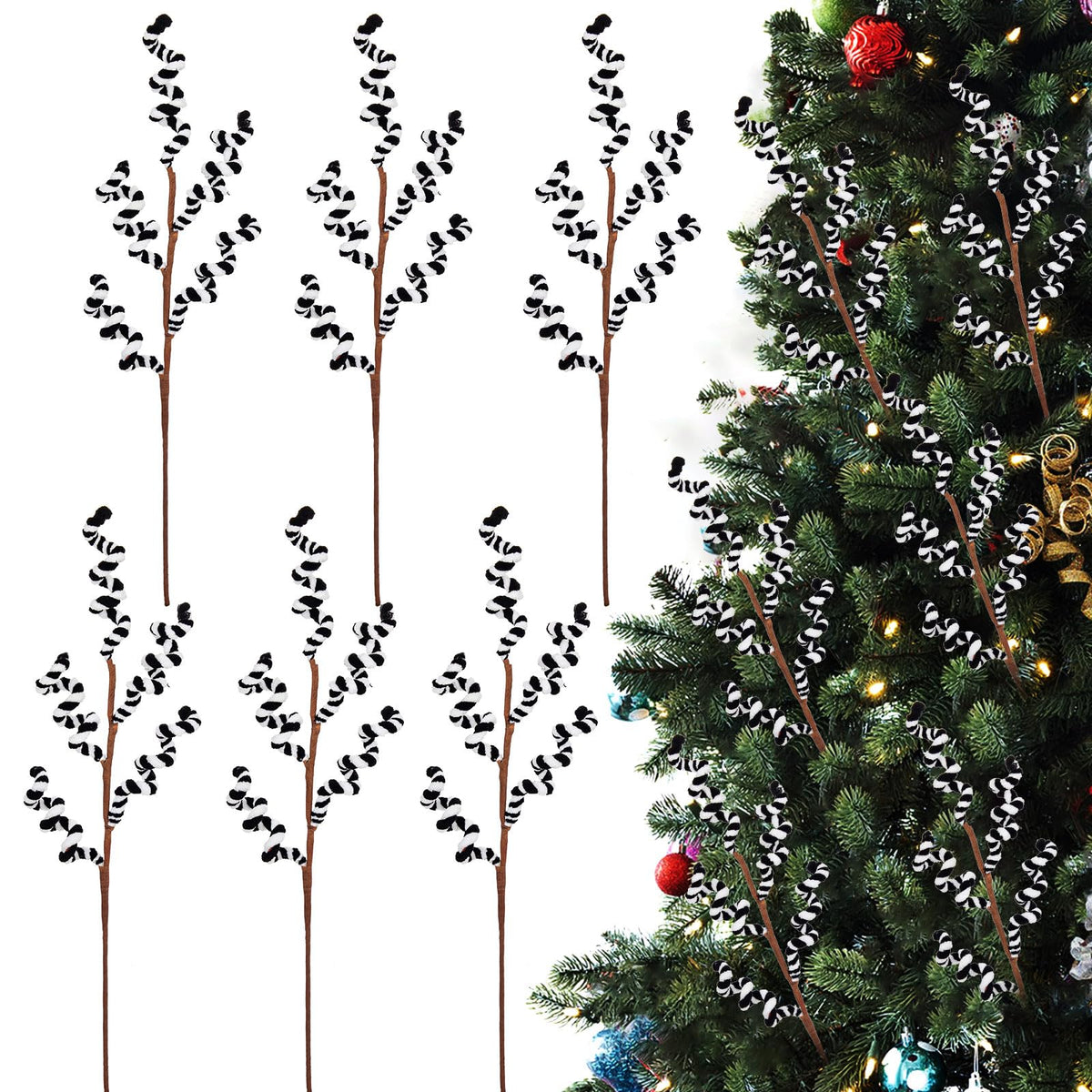 Briful 6 Pack 17.7" Candy Cane Christmas Picks Spray, Black & White Candy Christmas Ornaments Xmas Tree Picks for Holiday Wreath Garland Vase Arrangement Decor