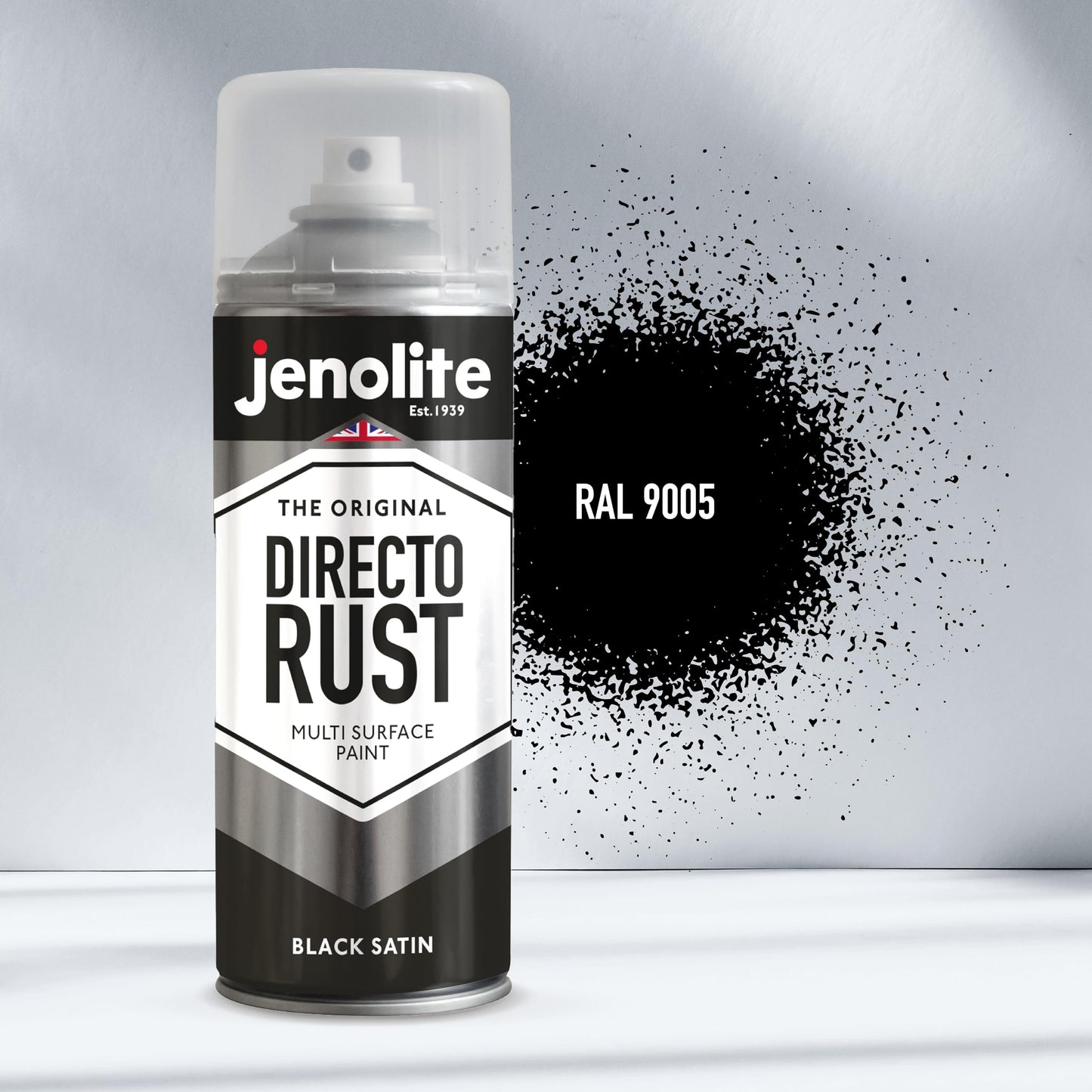 JENOLITE Directorust Spray Paint Satin Finish | BLACK | 400ml | Direct To Rust Spray Paint For Metal | All-In-One Multi Surface Paint for Metal, Wood, Plastic, Ceramic | RAL 9005