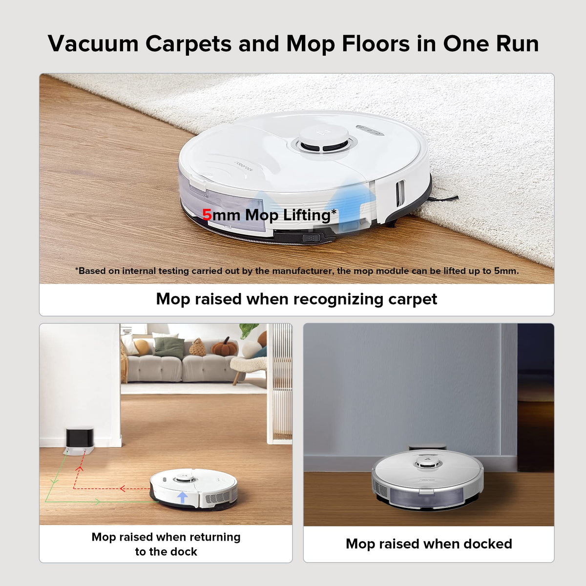 roborock S8 Robot Vacuum and Mop Cleaner, DuoRoller Brush, 6000Pa Suction, ReactiveAI 2.0 Obstacle Avoidance, Sonic Mopping, Auto Lifting Mop, Works with Alexa, Perfect for Pet Hair, White
