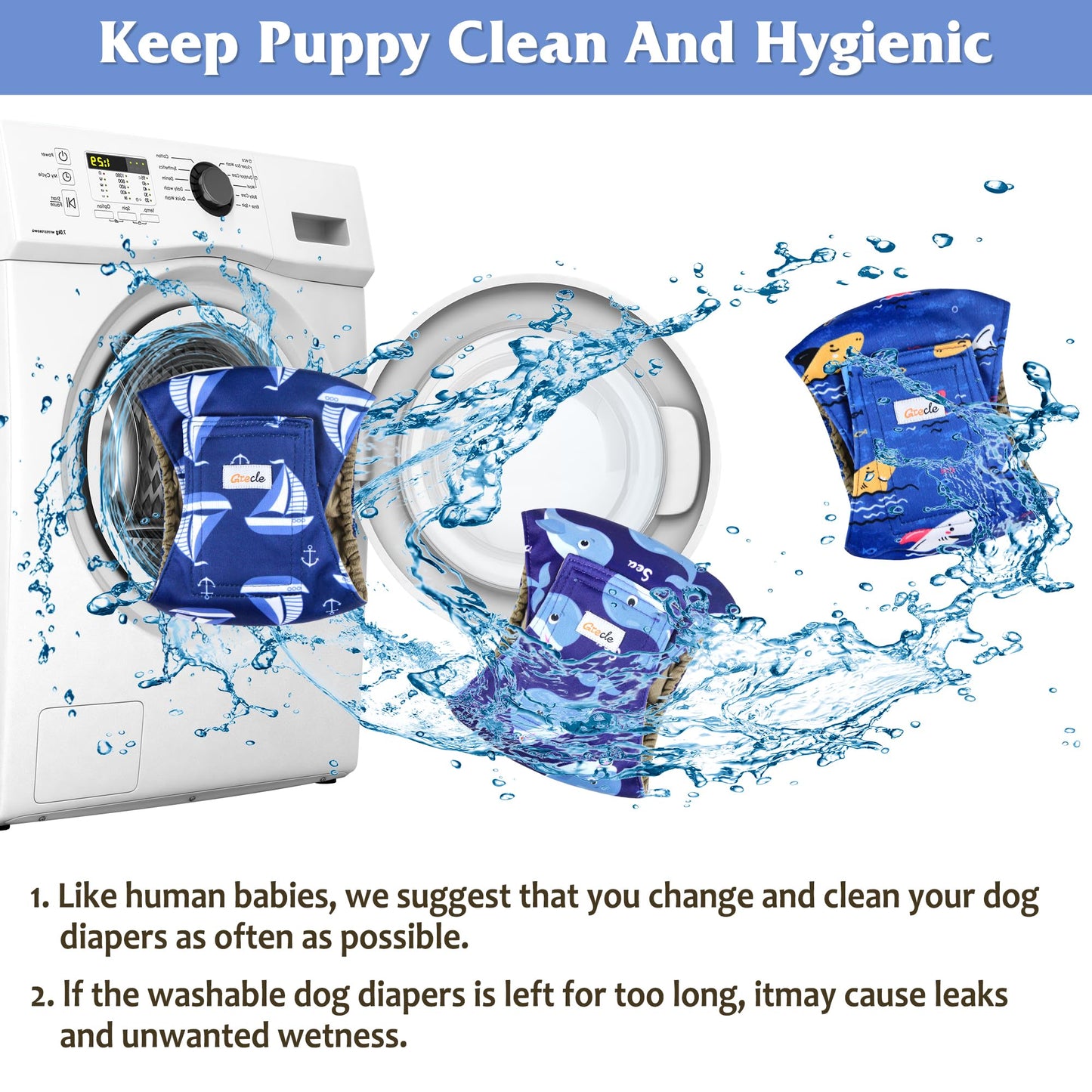 Grecle Premium Male Dog Wraps - High Absorbency Male Dog Diapers (Pack of 3) - Washable Belly Band for Male Dogs Incontinence and Puppy Training (Sailboat, S)