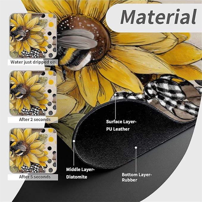 Kitchen Sink Splash Guard，Sunflower-with bumblebees Faucet Mat Sink
