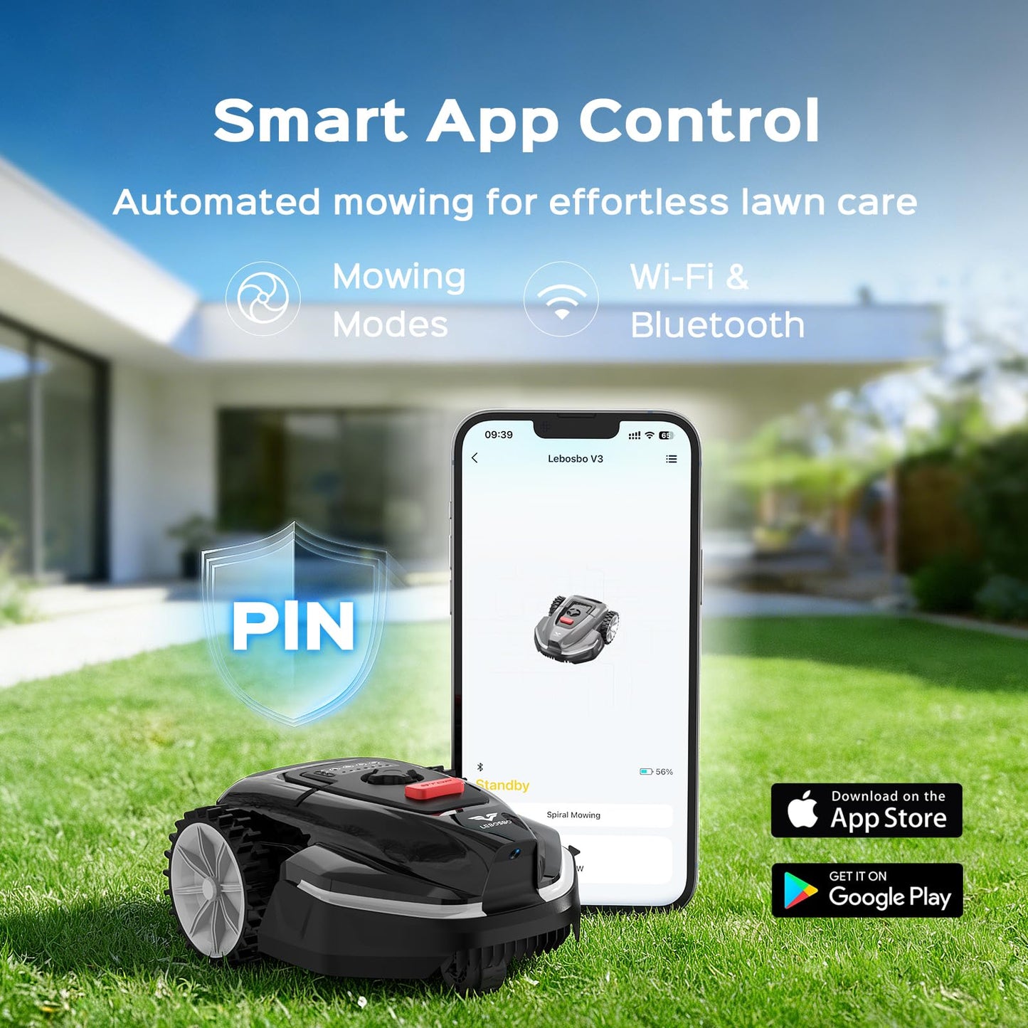 LEBOSBO V3 Robotic Lawn Mower with AI Vision Technology, Adjustable Grass Cutting Height, APP Control, Low-Noise Performance, No-Go Zone Function, Efficient Robot Lawn Mower for Small Lawns(Jet Black)