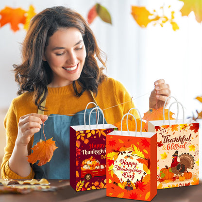 Qeeenar 36 Pcs Thanksgiving Gift Bags Fall Turkey Party Favors Pumpkin Turkey Goodie Candy Paper Bags with Handles Autumn Harvest Treat Pouch for Thanksgiving Party Decorations Supplies