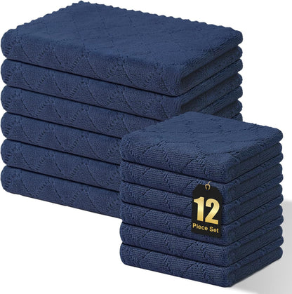 Homaxy 12 Pack Kitchen Dish Cloths (10 x 10 Inches, Grey), Super Soft and Absorbent Coral Velvet Dish Towels, Nonstick Oil Fast Drying Microfiber Cleaning Cloth, No Lint Household Dishcloths