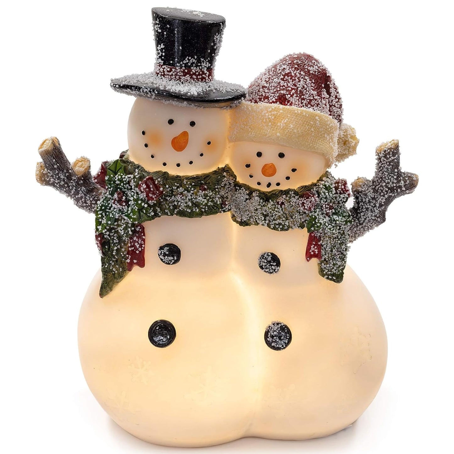 VP Home Christmas Snowman Couple Decor - LED Lighted Figurines, Indoor Glowing Holiday Decorations, Festive Fiber Optic Resin Snowman Light Up