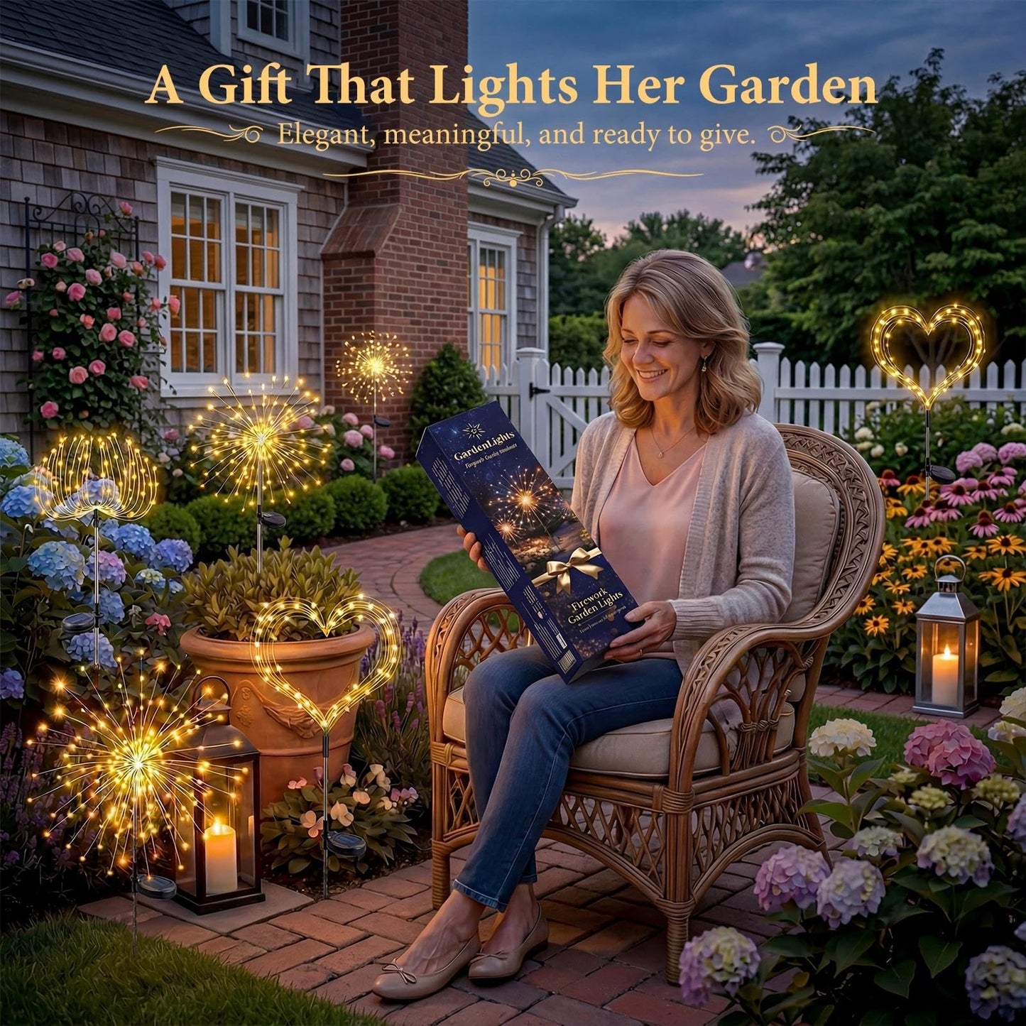 Fairdeer Solar Firework Lights Outdoor 2 Pack, 120LED Starburst Garden Lights Solar Powered with 8 Lighting Modes, Waterproof Decorative Lights for Flower, Walkways, Garden Patio & 4th of July Decor