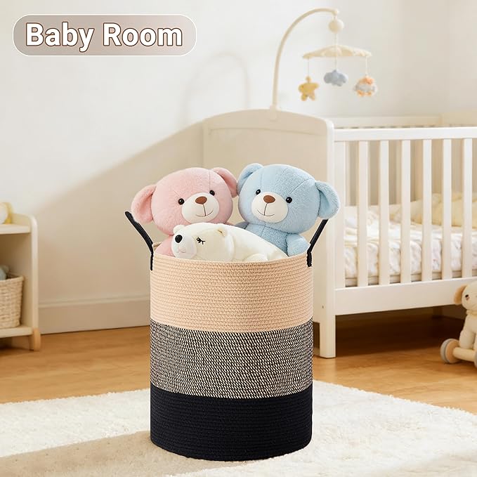 Tall Laundry Basket with Handles, 100L Portable Dirty Clothes Hamper, Boho