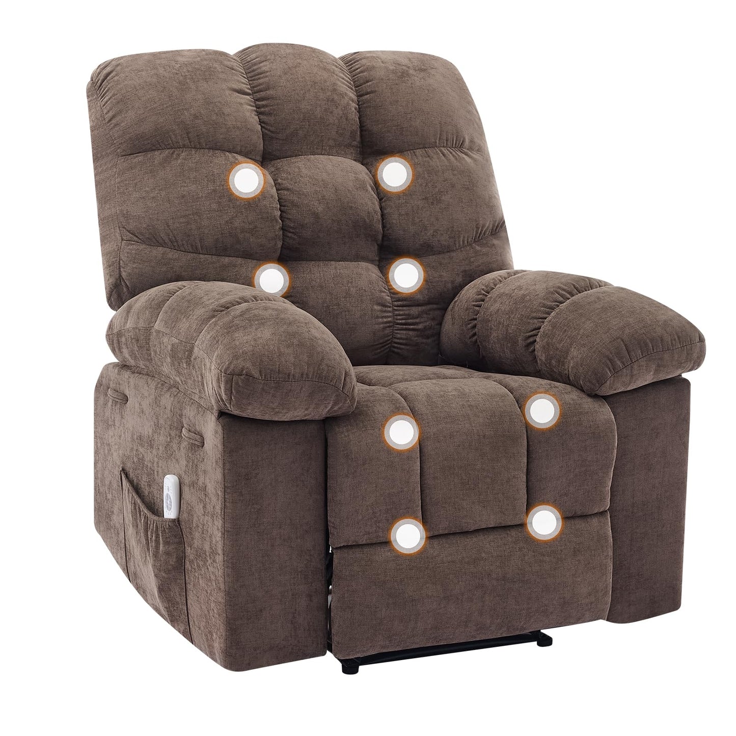 Oversized Recliner Rocking Chair - Wide Overstuffed Recliner with Massage & Heat, Lumbar Support, Side Pockets, Remote Control, Upholstery Soft Sofa Chair for Living Room, Bedroom - Light Brown