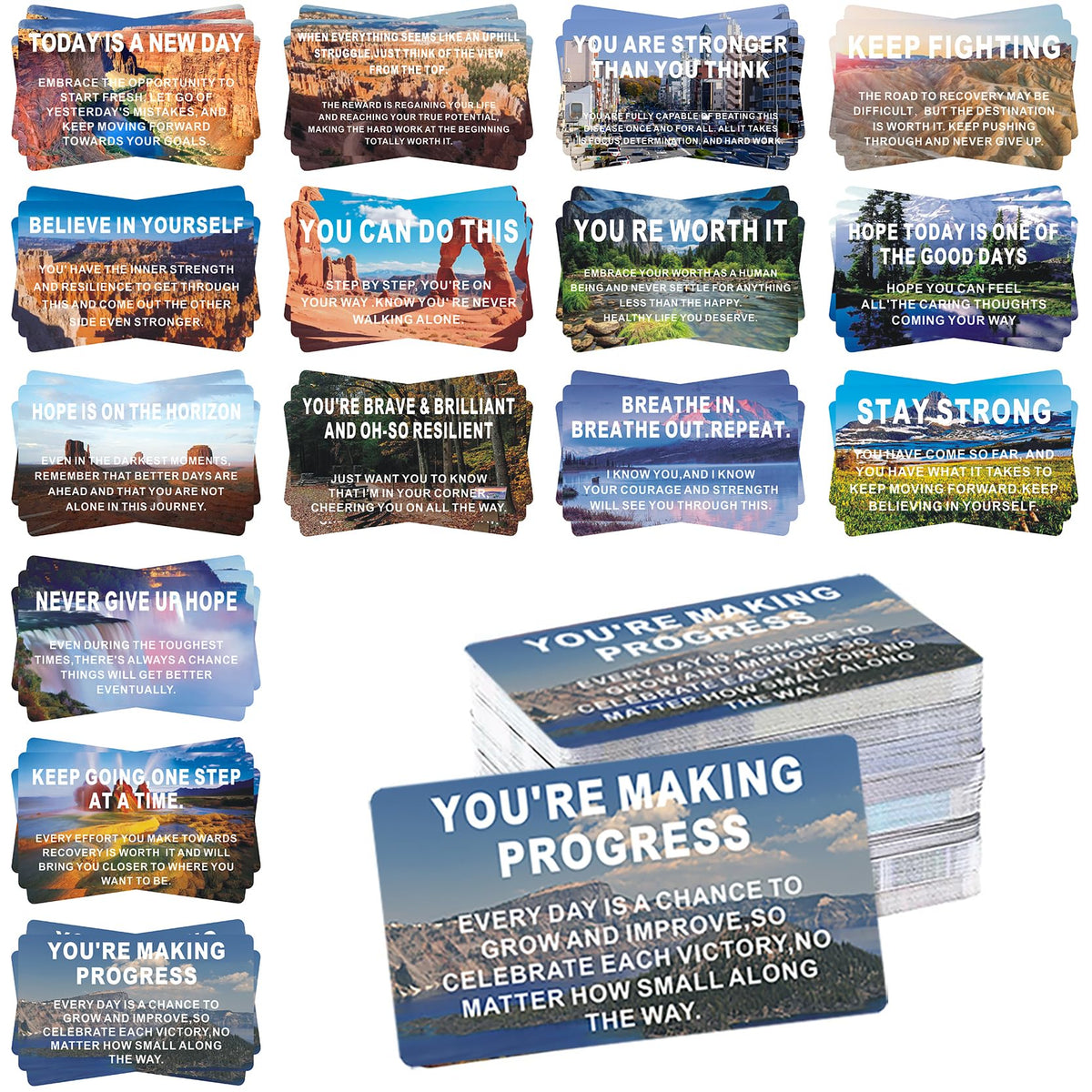 SMOQYKBW 300 Recovery Encouragement Cards, Inspirational Motivation Affirmation Cards, 3.5 x 2 Inches, Positive Motivational Hope Quote Cards, Addiction Recovery Greeting Gifts for Men and Women