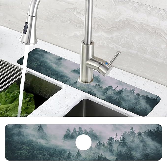 Foggy Forest Dish Drying Mat for Kitchen Sink Splash Guard Behind Faucet Sink